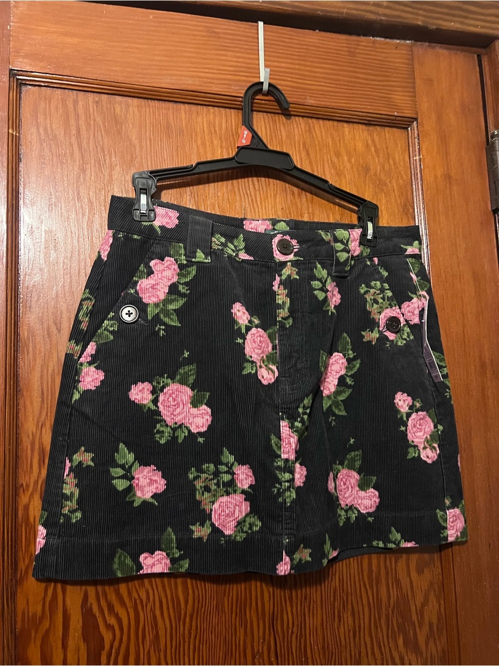 NWT Wild Fable Floral Corduroy Mini Skirt - Black with Pink Roses 4